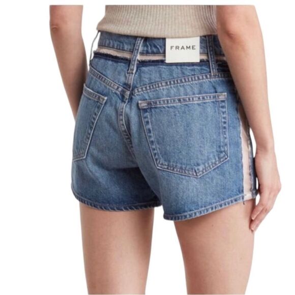 FRAME Atelier Sheer Inset Denim Shorts In Azul Size 34 Womens New - Picture 3 of 5